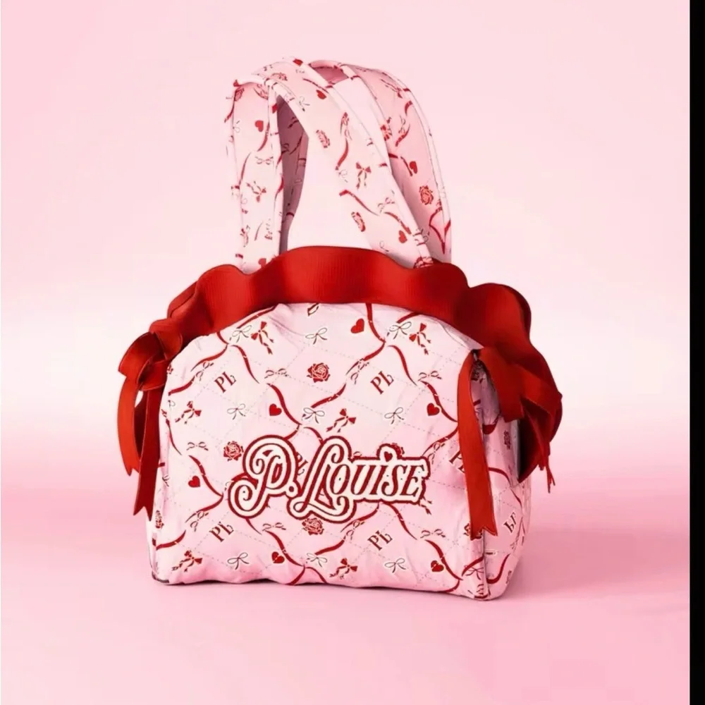 P. Louise embroidered pink bow bag. Pink and Red Women's Bag